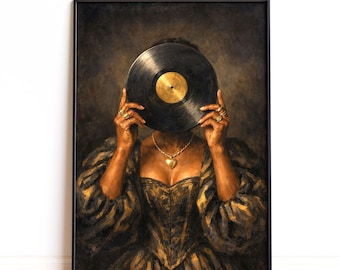 Black Woman Music Wall Art, Vinyl Record Print, Luxury Vintage Decor, Digital Download
