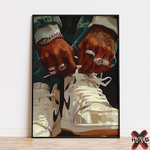 Sneakerhead Kunstdruck, schwarzer Mann Wandkunst, Sneaker Poster zum Ausdrucken, Hypebeast männlich Dekor, Sneaker Kunstwerk, Urban Wandkunst digitaler Download