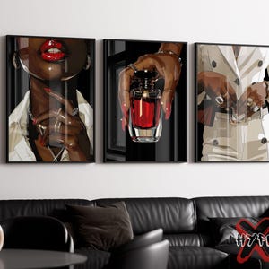 Black Girl Art Print Set of 3, Printable Black Woman Wall Art, Black Feminine Decor, Luxury Fashion Poster, Melanin Art Digital Download