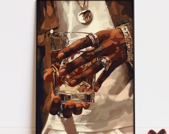 Printable Bourbon Whiskey Poster, Black Man Art, Cocktail Bar Wall Art, Black Man Cave Print, Modern Bar Decor Gift for Him Digital Download