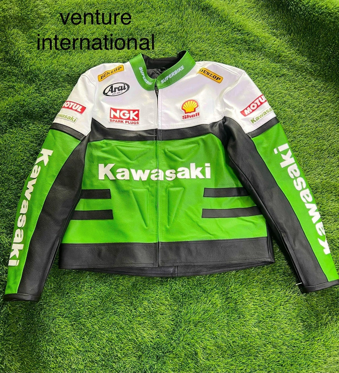 Men's Kawasaki Ninja H2 Monster Energy Motorcycle Cowhide Leather Biker ...