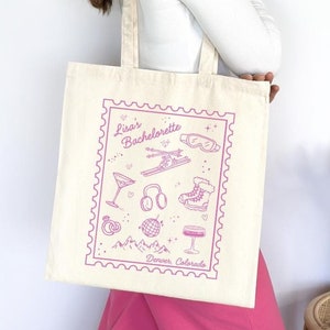 Custom Bachelorette Tote Bags, Skiing Bachelorette, Destination Bachelorette Party Favors, Bridal Party Gifts, Winter Themed Bachelorette