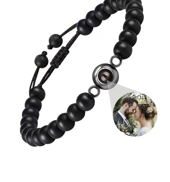 Bracelet Photo Personnalisable Avec Projection - Cadeau Unique Homme Femme, Couple, Mémoire, Ajoutez Votre Photo