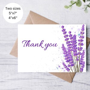 Lavendel Danke-Karte, Danke-Karte druckbar, Blumen-Dankekarte, minimalistische Karte
