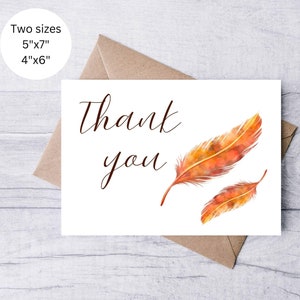 Feder Danke-Karte, Danke-Karte zum Ausdrucken, orange Herbst handgezeichnete Geschenkkarte, minimalistische Karte
