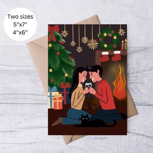 Merry Christmas-wenskaart, Cute Love Xmas Holiday Gift, handgetekende illustratie, perfecte ansichtkaart voor stel geliefden vrienden familie