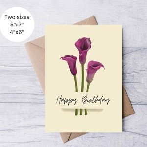 Cale Blumen alles Gute zum Geburtstagkarte, Blumen druckbare Geburtstagskarte, Geschenk für sie ihn Freund Familie, botanische Handillustration-Grußkarte