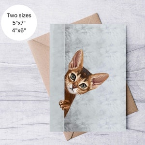 Linda tarjeta de felicitación de gato, tarjeta imprimible para cumpleaños, aniversario, regalo para ella, él, amigos, familia, regalo para amantes de los gatos, ilustrada a mano
