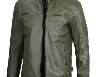 ジャケット ASH ADDICT03 MILITARY GREEN Jackets LEATHER SNEAKERS The Next Olive Green Pilot Leather Jacket Men Military Style