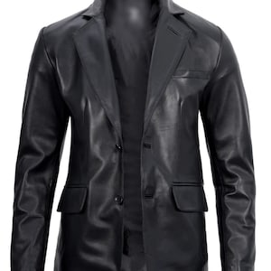 Mens Real Lambskin Black Leather Blazer