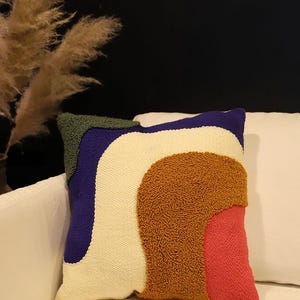 Hand Tufted Punch Needle Pillow Cover: Modern Abstract Decor