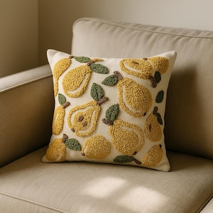 Handmade Pear Punch Needle Pillow Cover, Embroidered Home Decor, Christmas Gift, Gift For Her