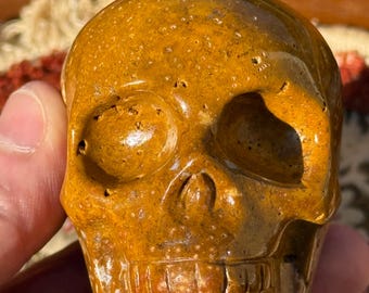 Sea Jasper Skull | Orbicular Jasper Carving with Cream Spot Pattern 63mm