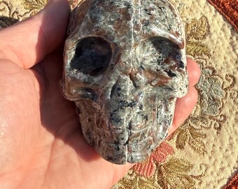 Yooperlite Skull | UV Reactive Sodalite Syenite | 66mm Carved Skull