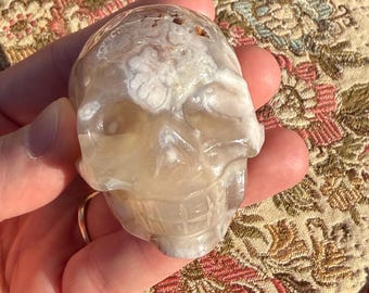Flower Agate Skull Carving B | Soft Plume Chalcedony | 44mm Crystal Skull
