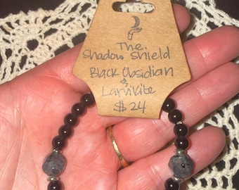The Shadow Shield | Obsidian Larvikite Bracelet