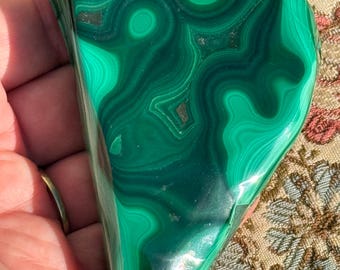 Banded Malachite Freeform | Deep Green Orb Pattern | Polished Statement Stone