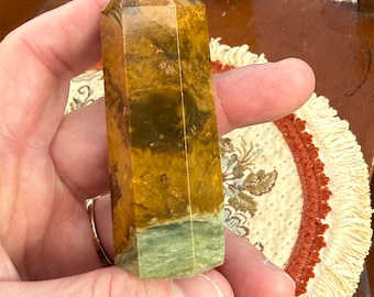 Yellow Jasper Tower | Mustard Gold & Green Polished Point | 74mm