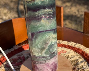 Rainbow Fluorite Cylinder Lamp with Base Light | Banded Fluorite Tower