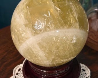 Lemon Calcite Crystal Sphere | Large Polished Statement Sphere