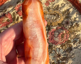 Carnelian Agate Tower | Banded Orange Chalcedony Point | 109mm