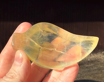 Yellow Fluorite Crescent Dish | Carved Crystal Bowl 80mm
