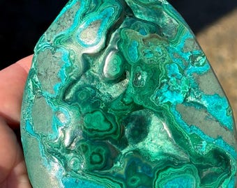 Malachite Chrysocolla Freeform | Banded Green Stone |  Roughly Polished Display Piece