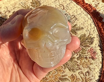 Banded Agate Skull | Translucent Chalcedony Carving with Natural Veining 45mm