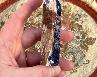 Sunset Sodalite Tower | Blue, Rust & Cream Polished Point | 87mm