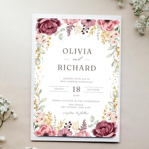 Pink Floral Wedding Invitation Template | Editable Canva Design | Printable Invitation | Instant Download
