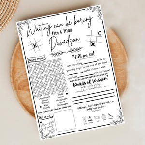 Plantilla de hoja de actividades para bodas, elegante tarjeta de juego para bodas, editable, hazlo tú mismo, descarga digital