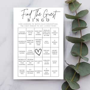 Minimalistische Hochzeits-Bingospielvorlage | Elegante Hochzeitspartys & Hochzeitsempfänge, druckbare Canva Vorlage
