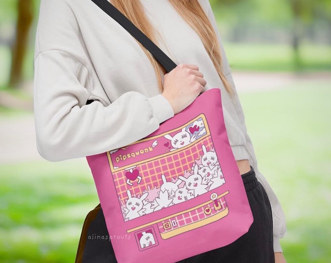 Pipsqueak Bunny Claw Machine Tote Bag: Hand-Drawn Design