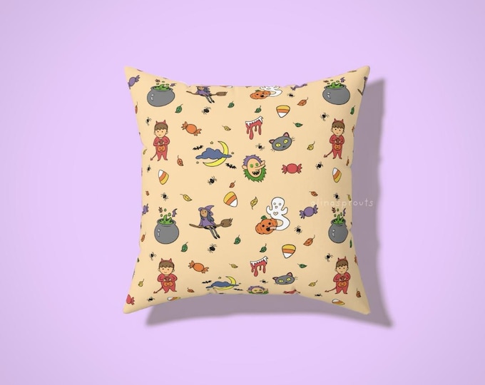 Spooky Fall Pattern Square Pillow | Halloween Home Decor