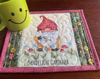 Gnome Quilted Mug Rug, Snack Mat, Mini Placemat