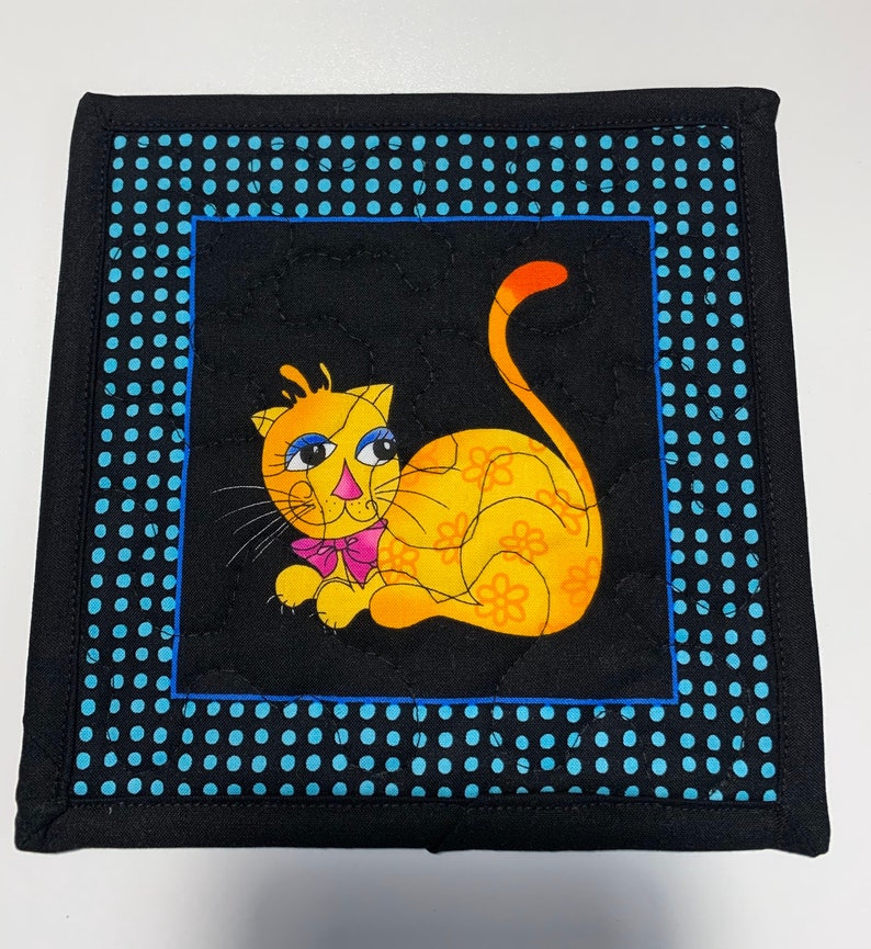 Quilted Cat Mug Rug Cat Lovers Mini Placemat Cat Office Etsy