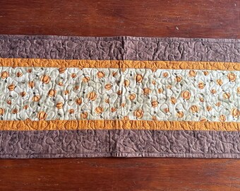 Fall Pumpkins Quilted Table Runner Orange Brown Tan