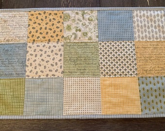 Quilted Table Runner Farmhouse Style Yellow Blue Green Cream