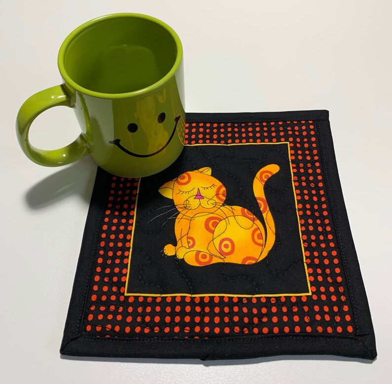 Quilted Cat Mug Rug Cat Lovers Mini Placemat Cat Office Etsy