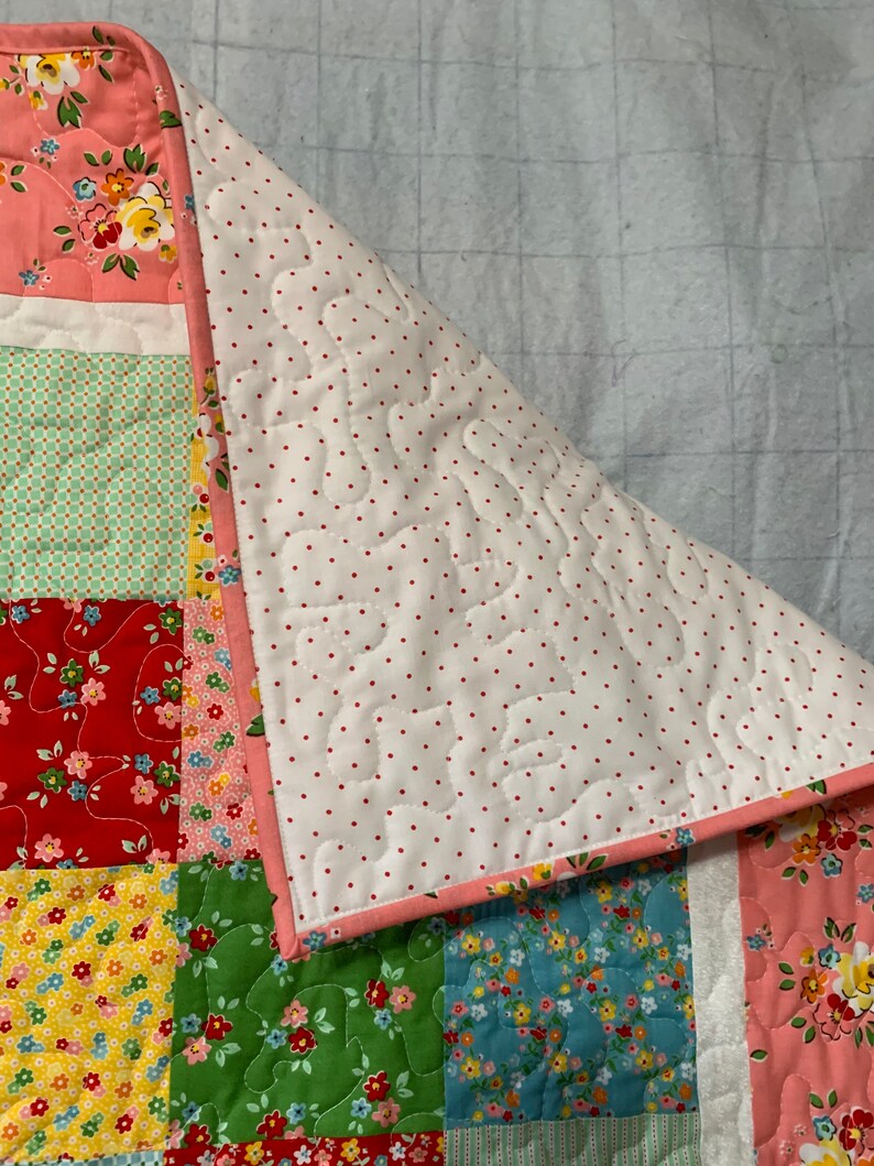 Baby Girl Quilt Pink Green Yellow Blue Floral Patchwork Etsy