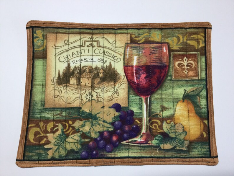 Wine Quilted Mug Rugs Quilted Mini Placemat with Wine Glasses Wine