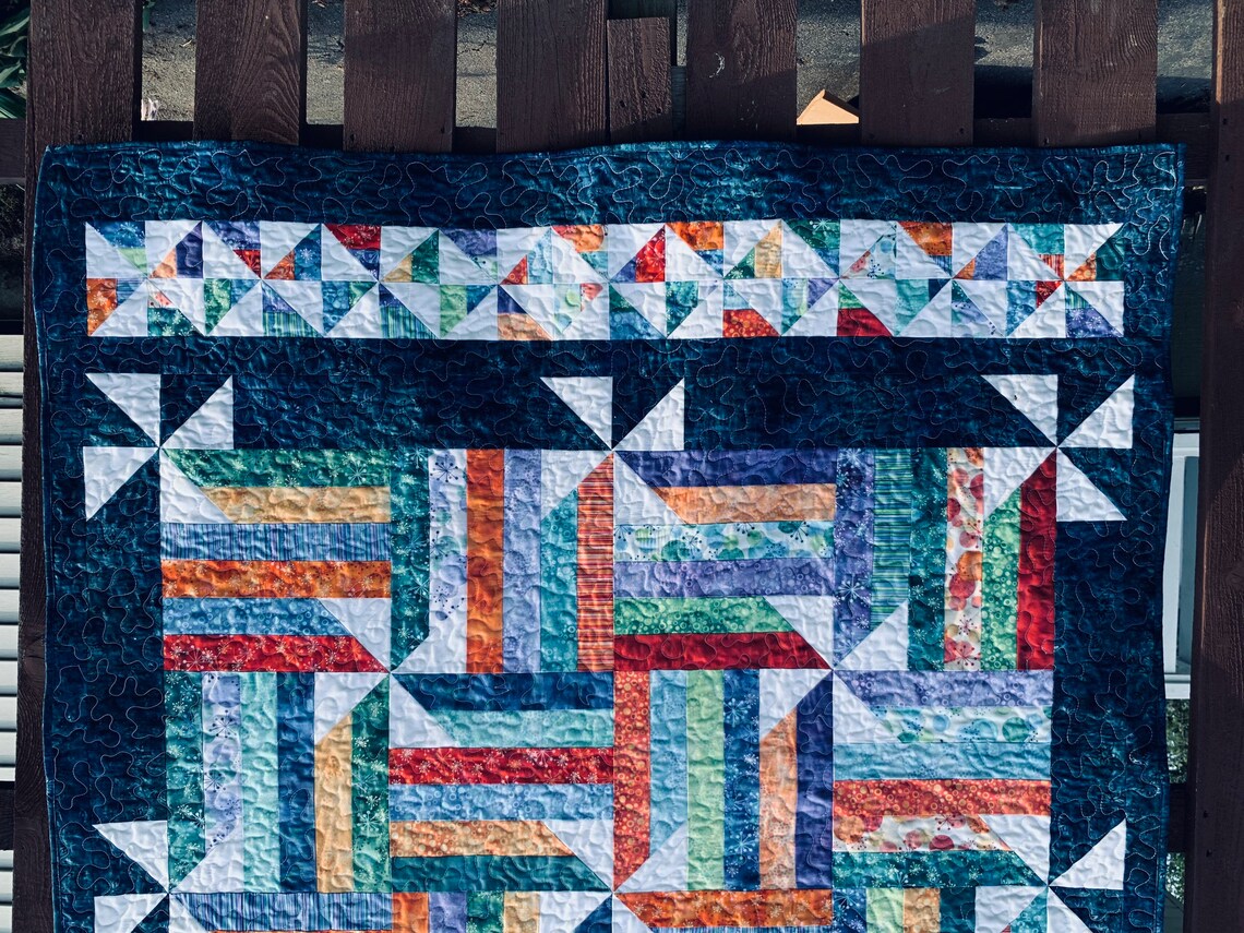 Jelly Roll Sizzle Lap Quilt Bright Colors Twin Full Bed Quilt Etsy