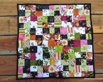 Floral Table Topper, Quilted Table Runner, Table Runner, Black Quilted Table Runner