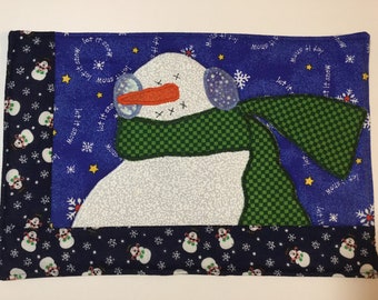 Snowman Snack Mat or Mug Rug Quilted Applique