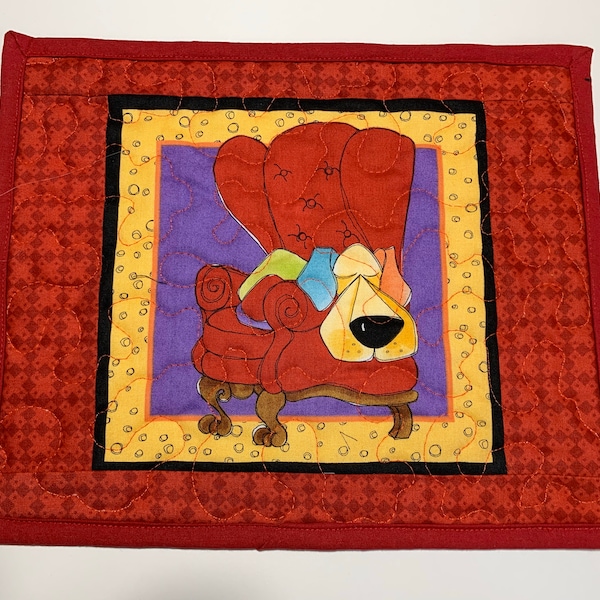 Mug Rug Dog Themed Oversized Quilted, Patchwork Dog Mini Placemat, Oversized Dog Coaster Snack Candle Mat