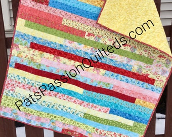 Floral Girl Quilt Strip Quilt Jelly Roll Pattern Girl Yellow Pink Floral Quilt Floral