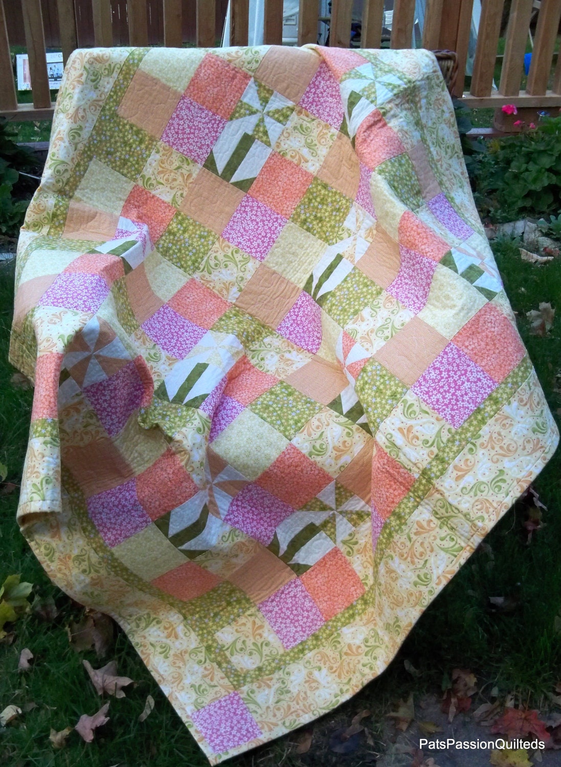 Floral Girl Pinwheel Lap Quilt Day Bed Quilt Yellow Orange Etsy