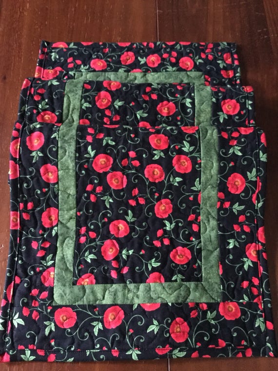 Poppies table runner sideboard runner 73 inches handmade table runner quilted fabric runner poppy print