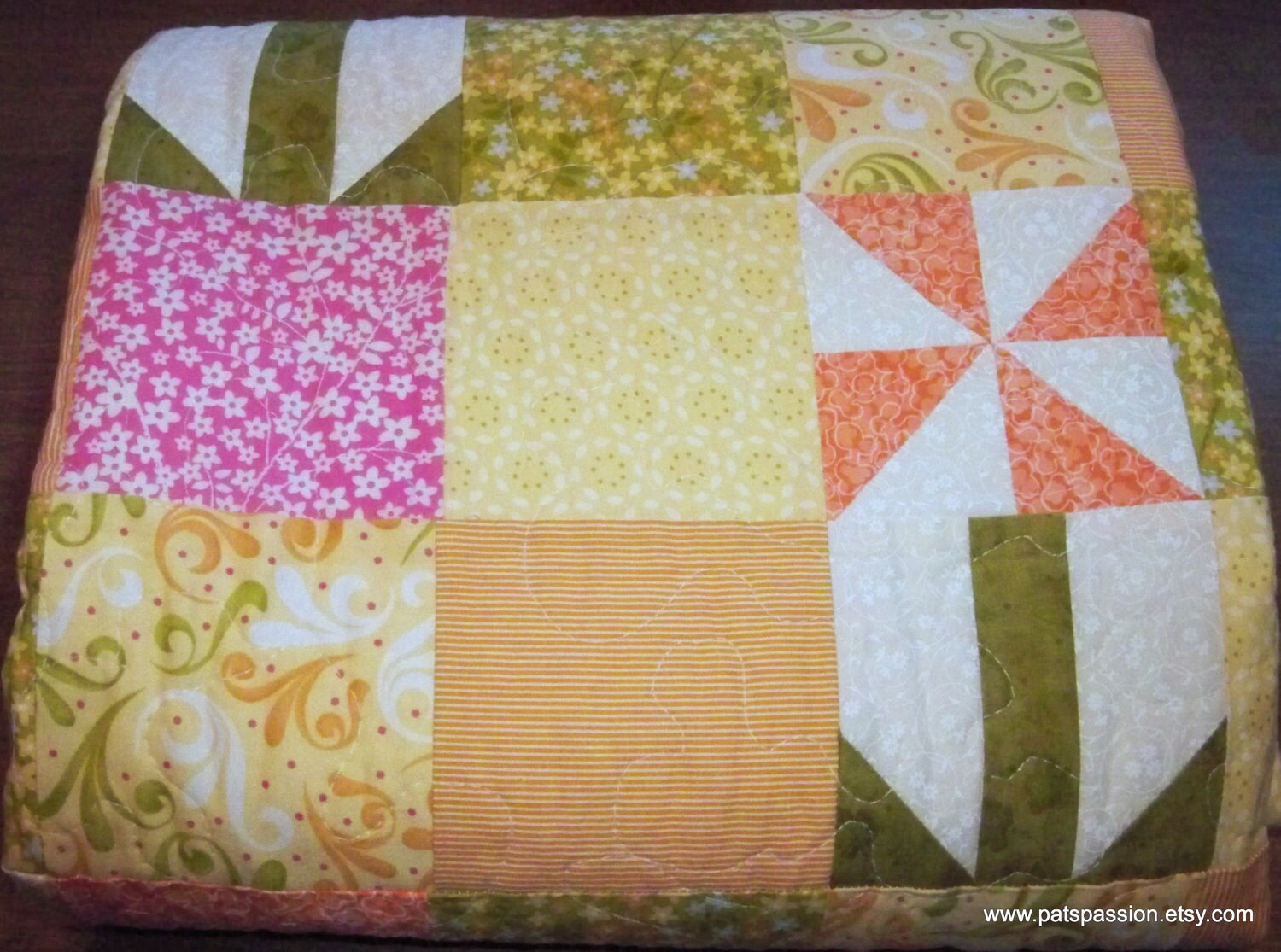 Floral Girl Pinwheel Lap Quilt Day Bed Quilt Yellow Orange Etsy
