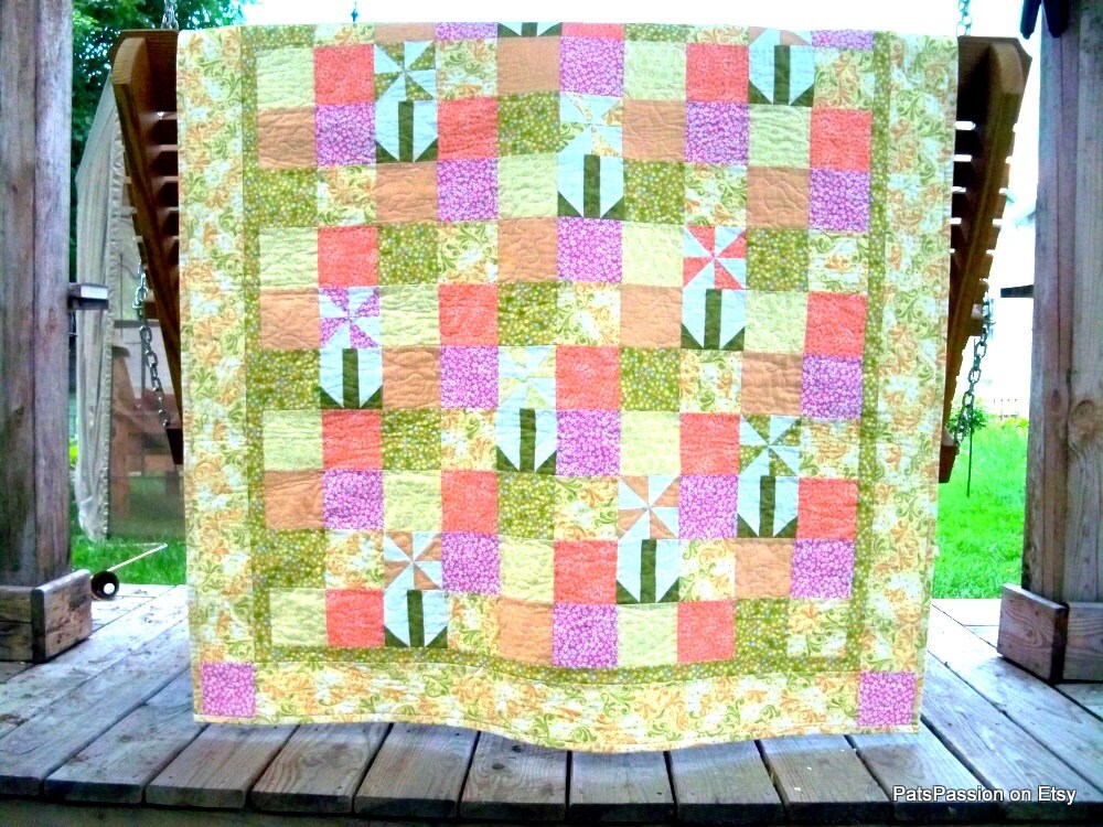 Floral Girl Pinwheel Lap Quilt Day Bed Quilt Yellow Orange Etsy